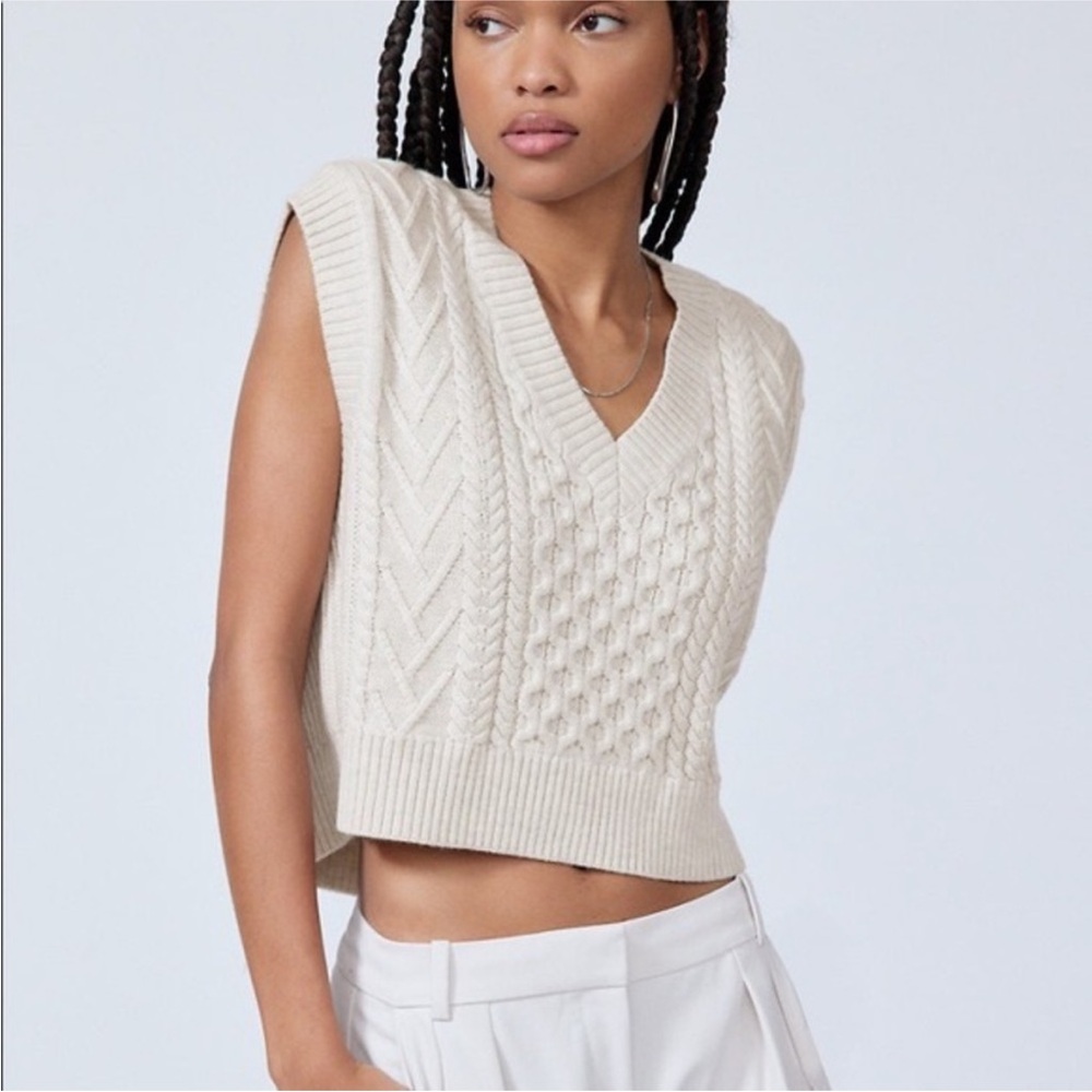 Babaton Aritzia Emporia Sweater Vest Merino Wool Knit Heather Birch Size 2XS